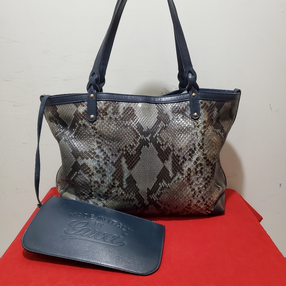 Authentic Gucci Blue Python Craft Tote - image 1